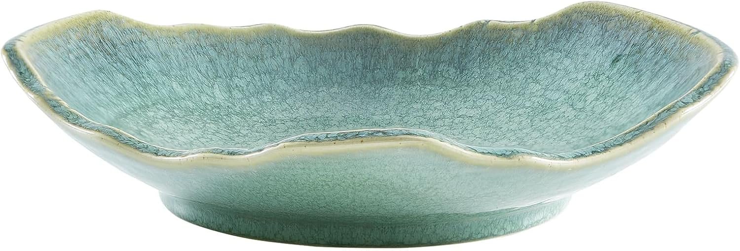 Large Ceramic Decorative Bowl, 12″ Dish, Green Reactive Glaze | Centerpiece Bowl, Modern Coffee Table Decor, Entryway Catchall Key Bowl, Decorative Fruit Bowl for Dining Table Living Room