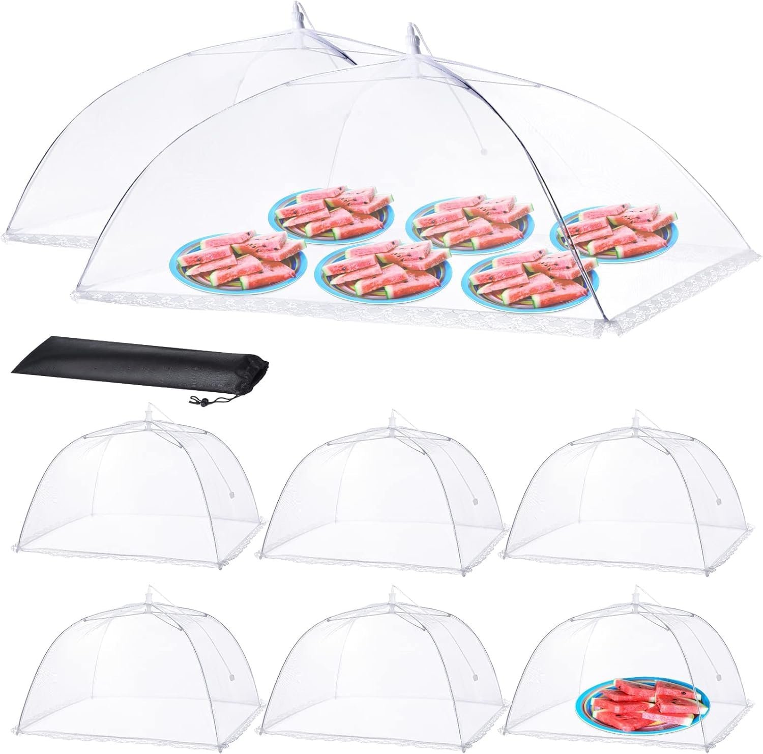 Food Covers for Outside – 2 Extra Large (40 x 25 in) & 6 Large (17 x 17 in) Food Tents/Food Covers for Outdoors Mesh Screen, Picnic Pool Party Supplies, Pop-Up and Collapsible