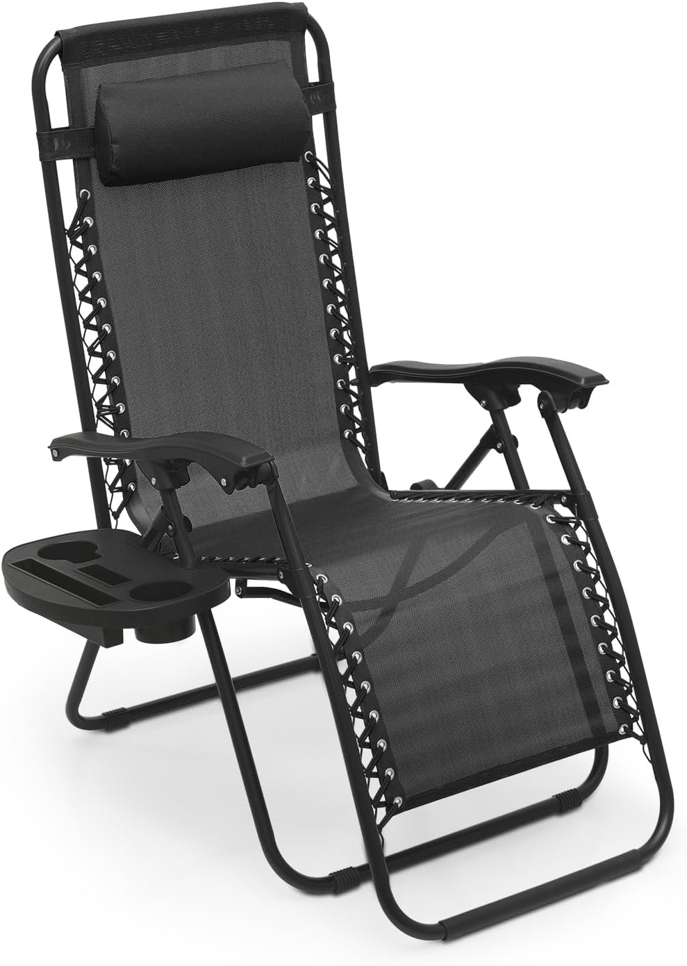 Athena Collection Zero Gravity Chair, Outdoor Lounge Chair- Black | with Adjustable Pillow and Cup Holder, Reclining Camping Chair for Outside Beach Lawn Garden Patio Poolside