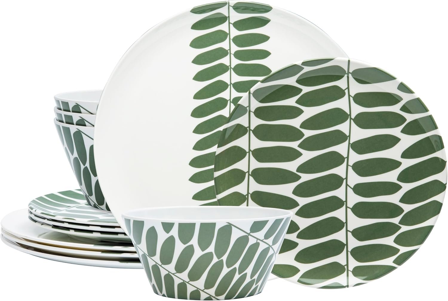 12-Piece Melamine Dinnerware Set – Leaf | Lightweight, Durable, BPA-Free | Dishwasher Safe Dish Set for Indoor & Outdoor Use – Perfect for Camping, BBQs, Kids