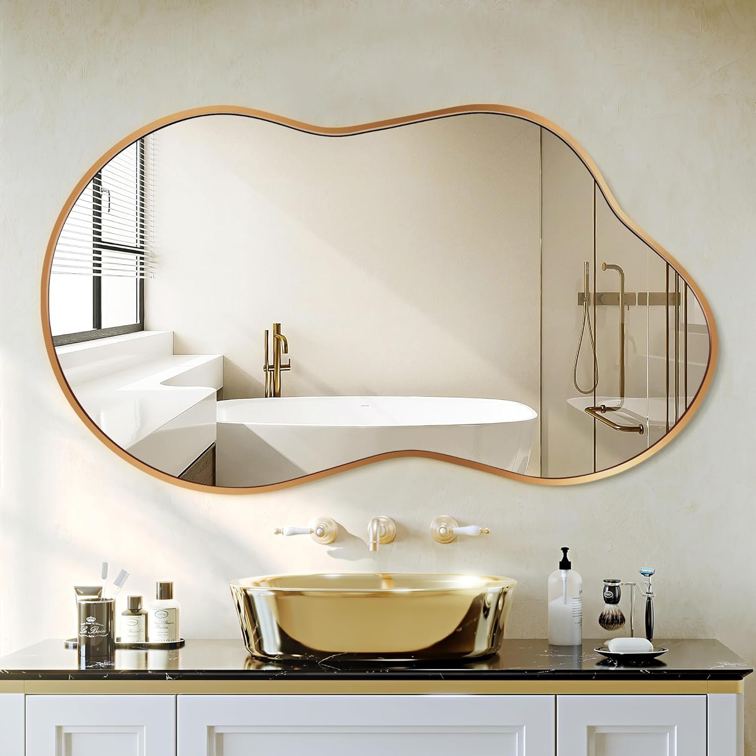 Bathroom Mirror for Over Sink-Gold Home Decor Wall Mirror 20″x 36″ | Irregular Wall Mirror – Asymmetrical Abstract Mirror Unique for Bedroom, Living Room, Cloakroom, Entryway