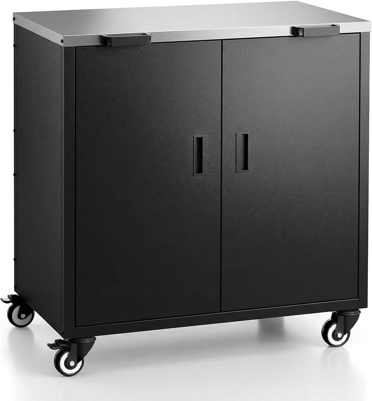 Outdoor Grill Table, Movable Grill Cart with Door, Outdoor Grill Stand with Large Capacity ＆ Hooks, 2 Tier Pizza Oven Table for Outdoor Use