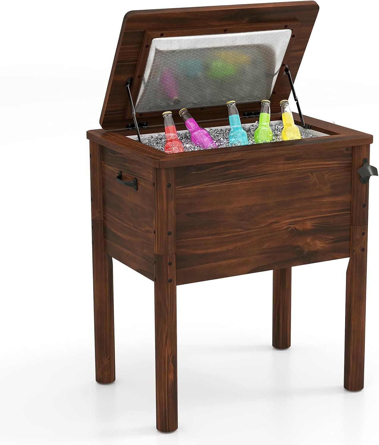 Tangkula Wooden Patio Cooler, Outdoor Ice Chest Beverage Bar, Cooler Table for Poolside, Backyard, Party, BBQ