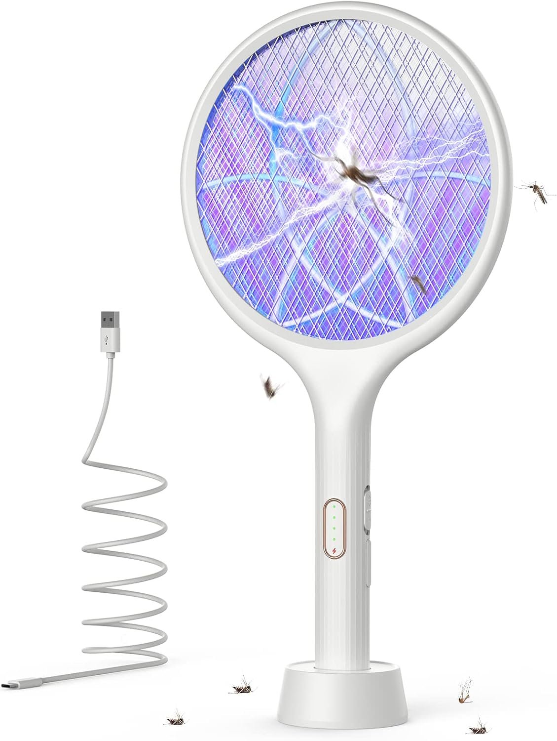 YISSVIC Electric Fly Swatter 4000V Bug Zapper Racket Dual Mode (2, White) | Auto Manual Mode, Purple Attractant Light, Rechargeable, Indoor & Outdoor Home Camping Yard Use