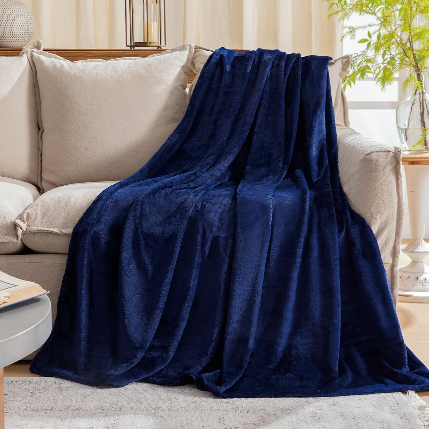 Fleece Plush Throw Blanket Navy Blue 50″x60″for Couch Fuzzy Cozy Flannel | Super Soft Lightweight Microfiber Blanket for Sofa Bed bedroom Home Decor All Season,Birthday Gifts for Women Mom Adult