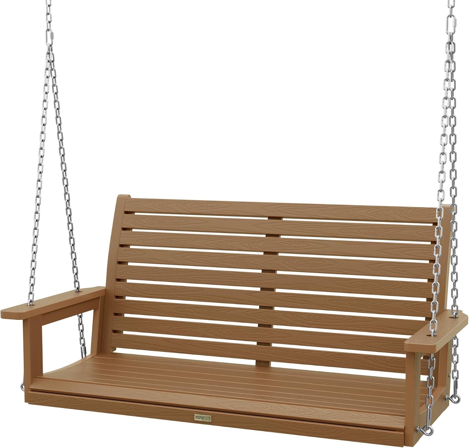YEFU 48in/4FT 2 Seater Hanging Porch Swing – Teak | Patio Swing Bench with Hanging Chain, All-Weather Swing Chair Look Like Real Wood,for Garden, Courtyard,800Lb Weight Capacity