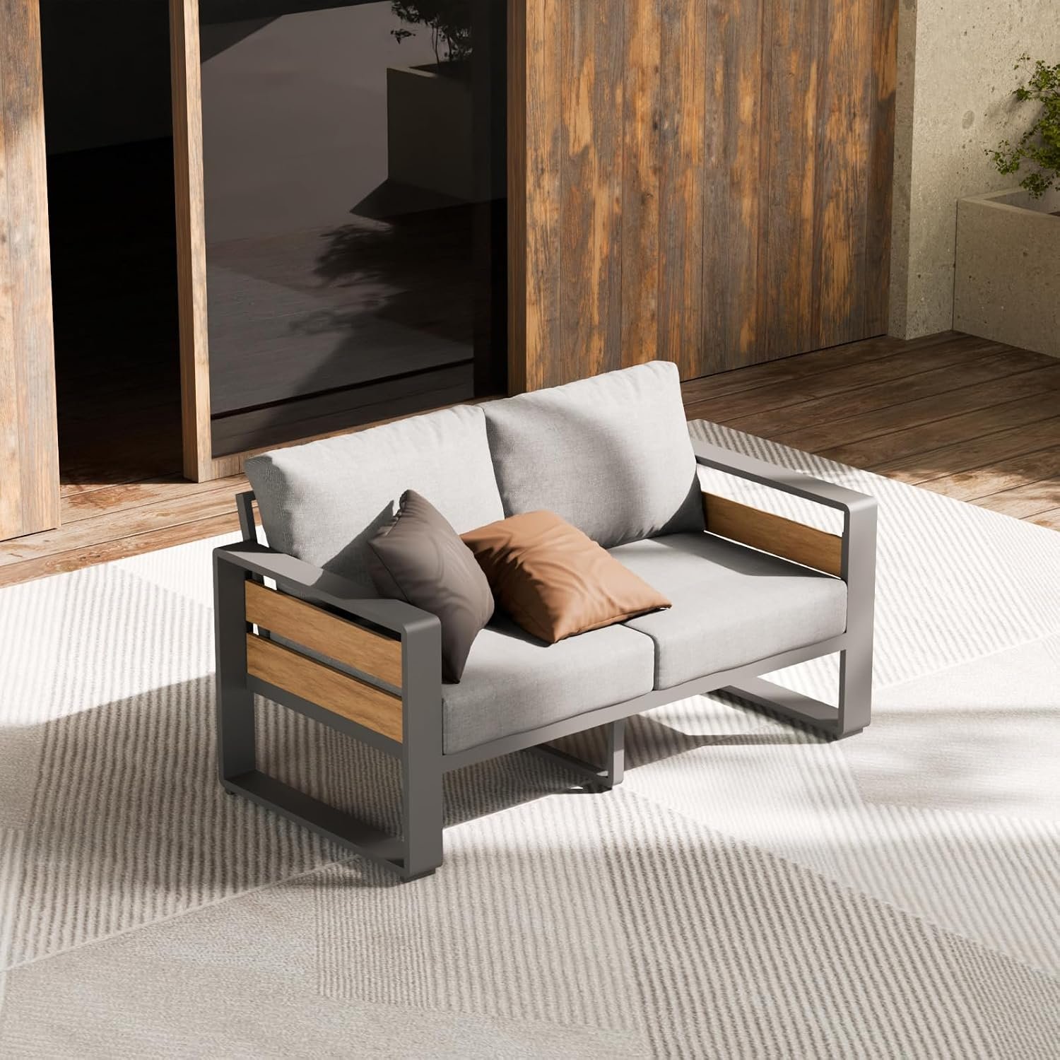 ZANDOR Aluminum Outdoor Patio Furniture-1 Pcs Loveseat,Dark Gray | Rustproof,High weight capacity,Water-repellent,Washable Cover,All-Weather Resistant,Easy clean,for Poolside Backyard Deck