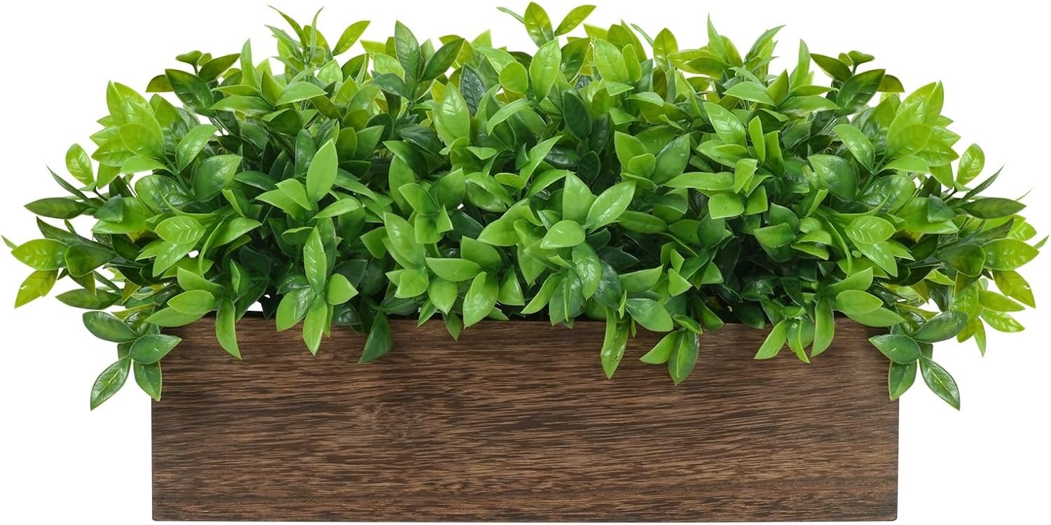 Velener 14″ Artificial Boxwood Plants Indoor Centerpiece for Dining Room, Fake Plants in Rustic Rectangular Wooden Planter Box, Farmhouse Faux Plants for Mantel/Kitchen/Bathroom/Coffee Table Decor