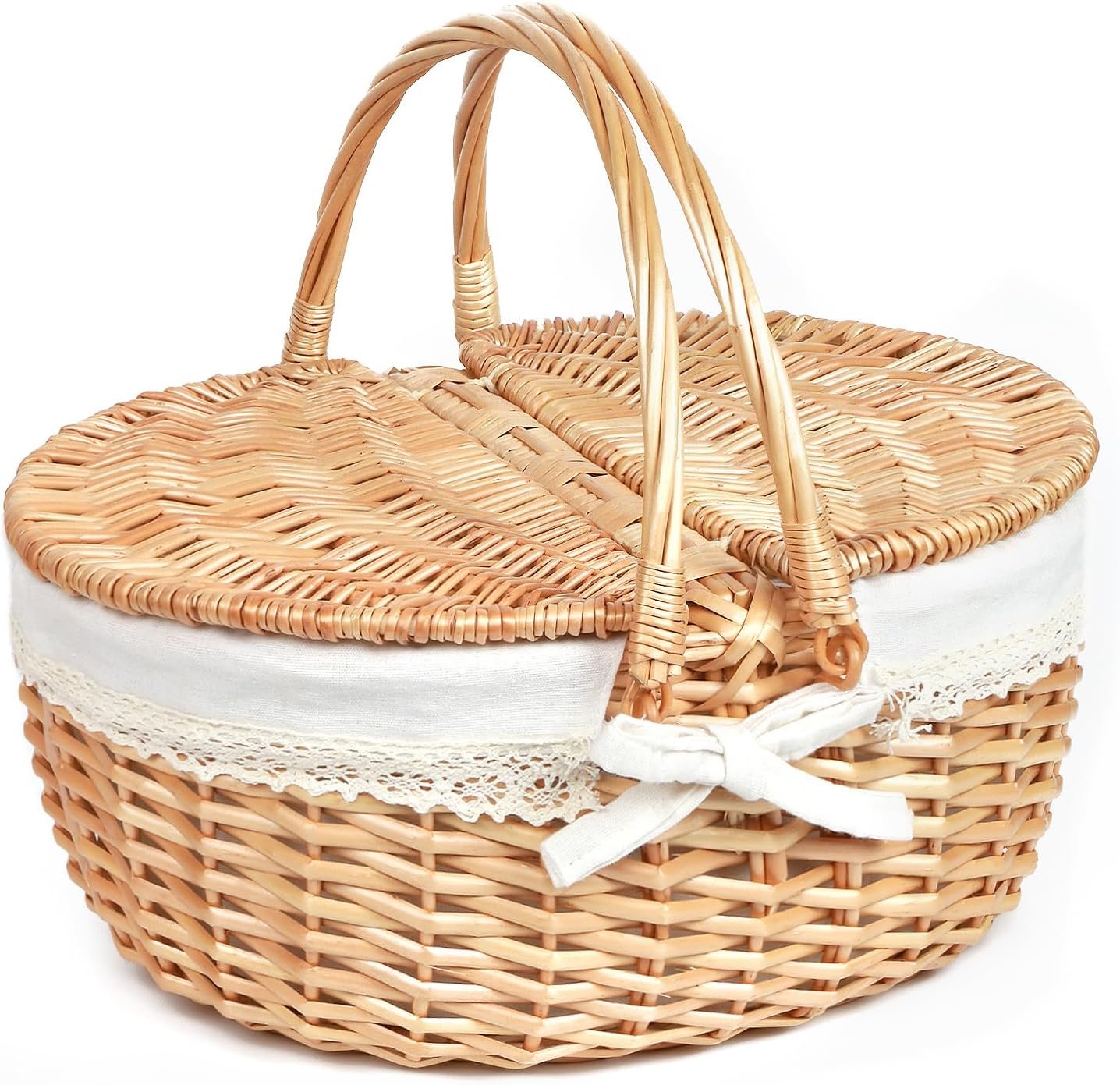 Hap Tim Wicker Picnic Basket for 2 with Lid – Unique Gifts Ideas for Couple, Engagement, Wedding, Bridal Shower, Family, Christmas – White Elephant Gifts for Adults(Y2408-B1)
