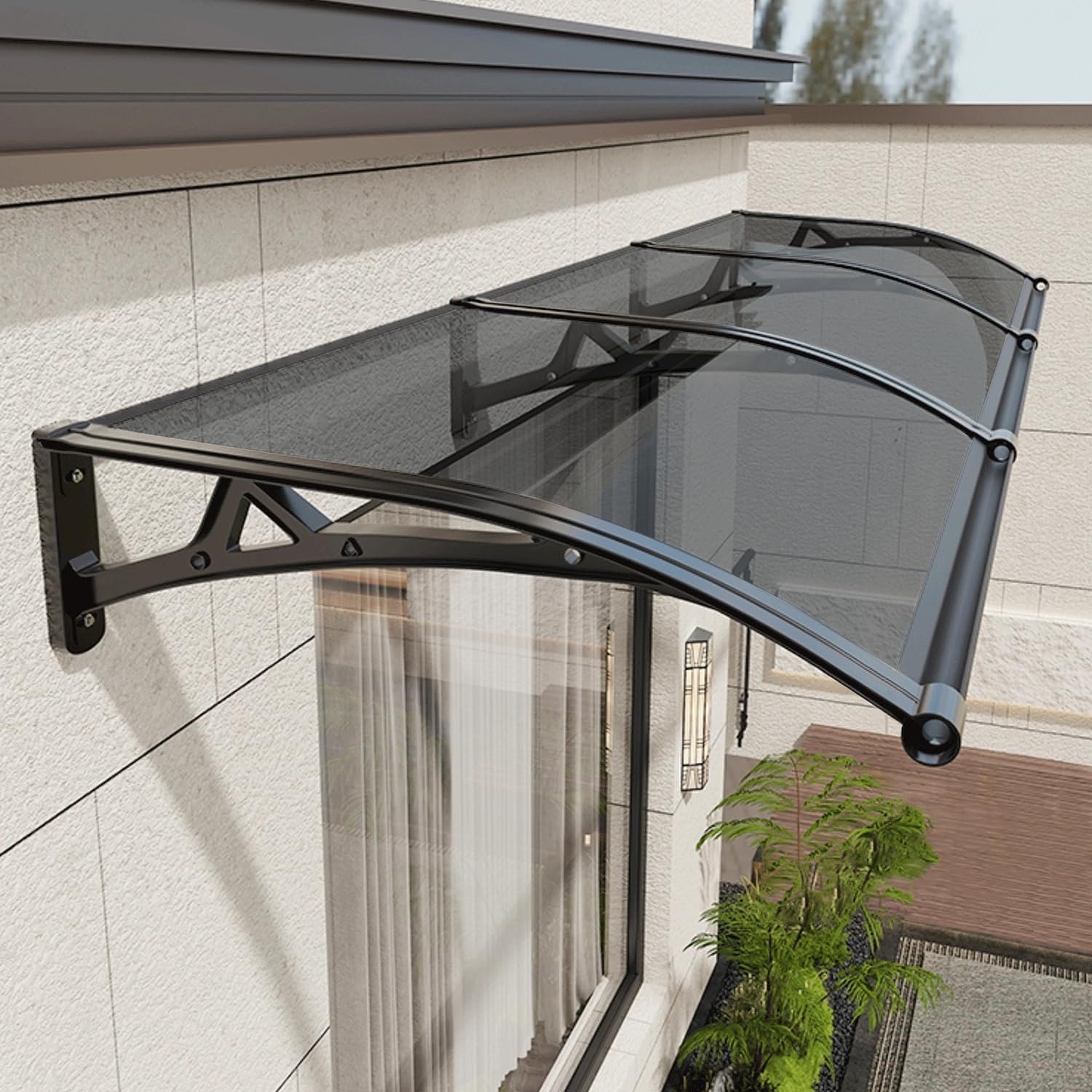 Awning for Door Entrance, Window Awnings Exterior with Aluminum Bracket, UV, Rain & Snow Protection, Durable Polycarbonate Canopy for Entrance, Balcony, Garage, Gray 60x60cm/24x24in