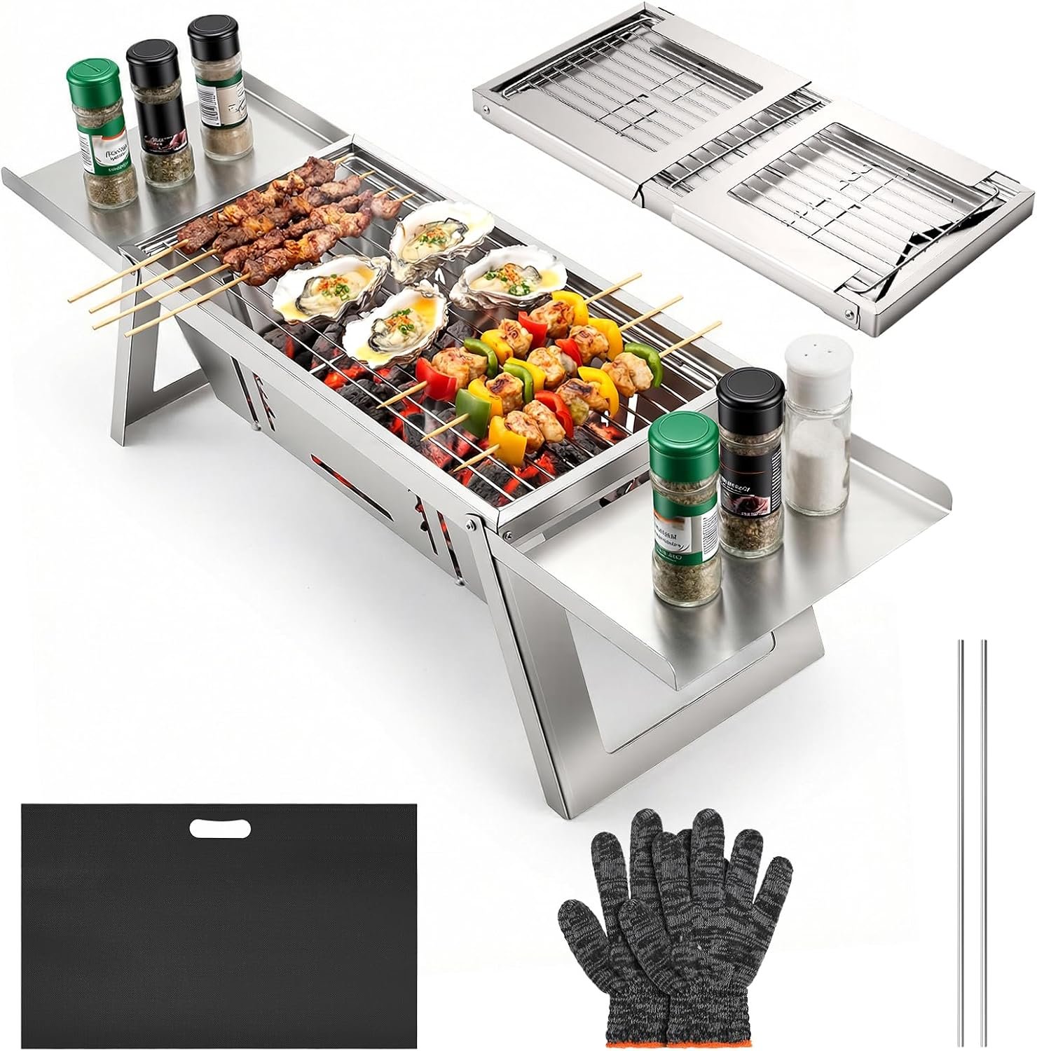 Small Portable Bbq Charcoal Grill,Mini Folding Barbecue Grill With 4-Level Heat Control,Outdoor Tabletop Bbq For Camping Essentials,Easy-To-Use Barbecue Smoker For Picnic Garden Terrace Camping Travel