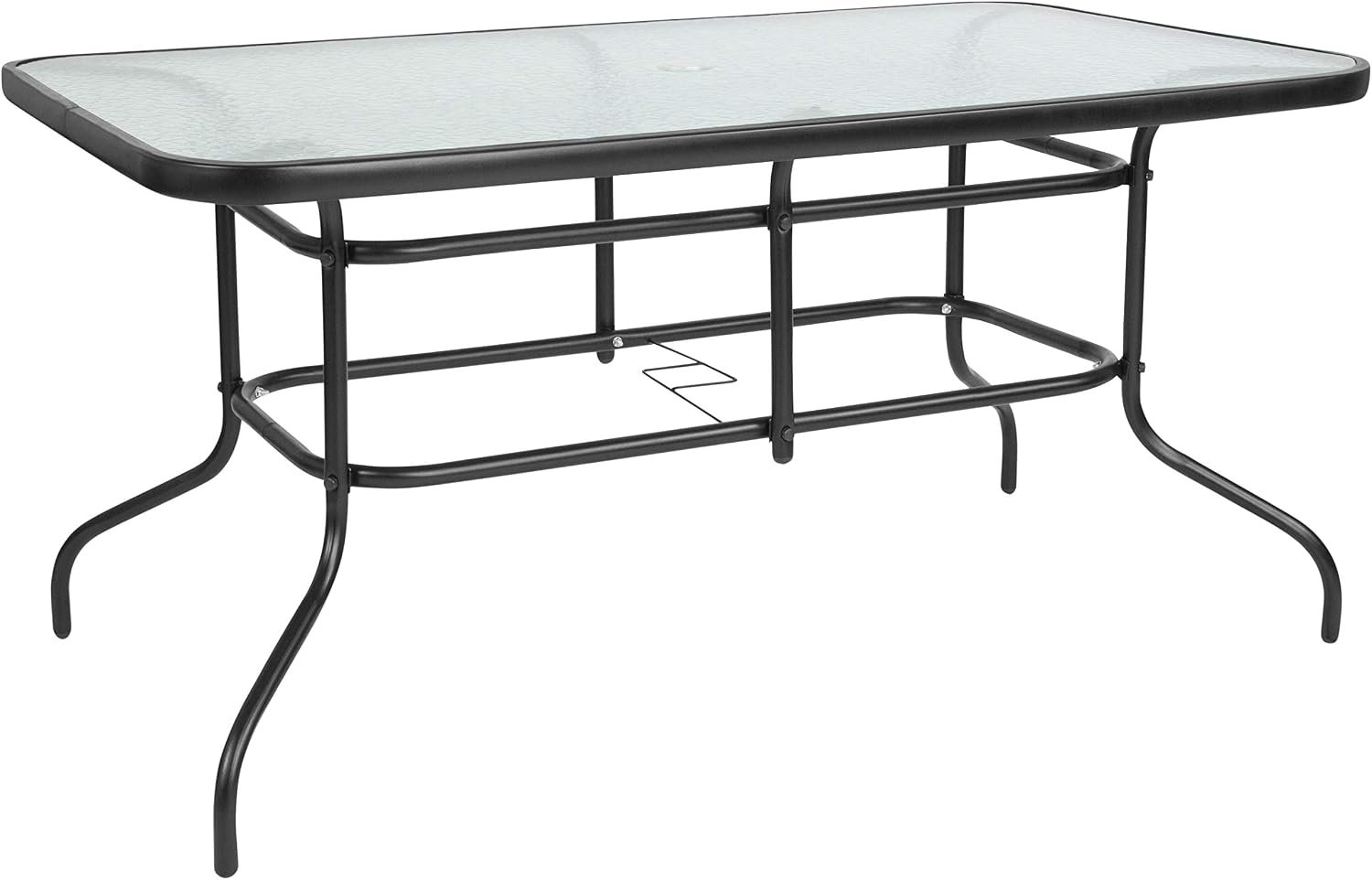 Flash Furniture 31.5×55 in Tempered Glass Table, with Umbrella Hole | Tempered Glass