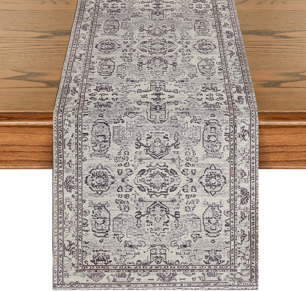 Artoid Mode Boho Bohemia Style Silver Grey Table Runner, Country Rustic Farmhouse Kitchen Dining Table Decoration for Home Party Decor 13×72 Inch