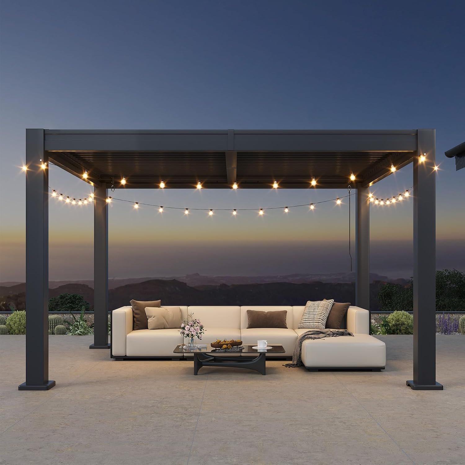 Aoxun Louvered Pergola 10′ x 12′, Outdoor Metal Pergola with Adjustable Louvers and Integrated Drainage System for Patio, Deck, Backyard and Garden, Gray