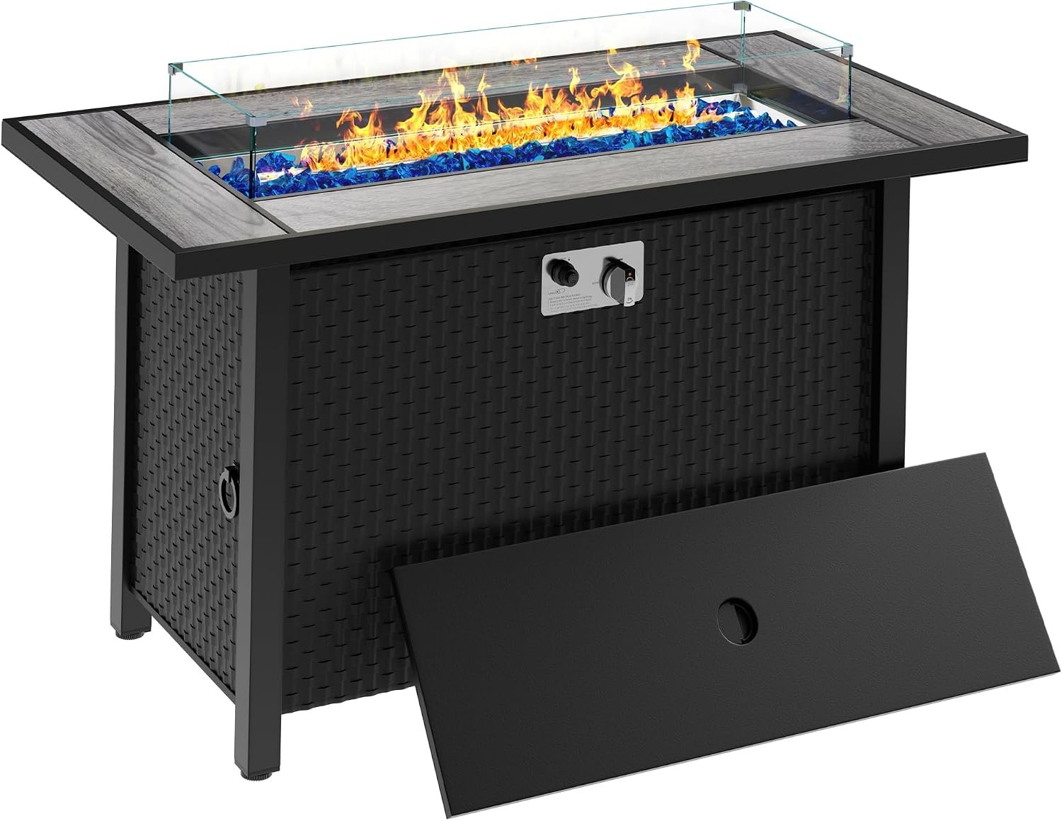 45in Fire Table, Propane Fire Pit with Glass Wind Guard and Rain Cover, Outdoor Firepit Table 50000 BTU 3-in-1 Fire Table for Patio/Yard/Balcony, Gray Tabletop