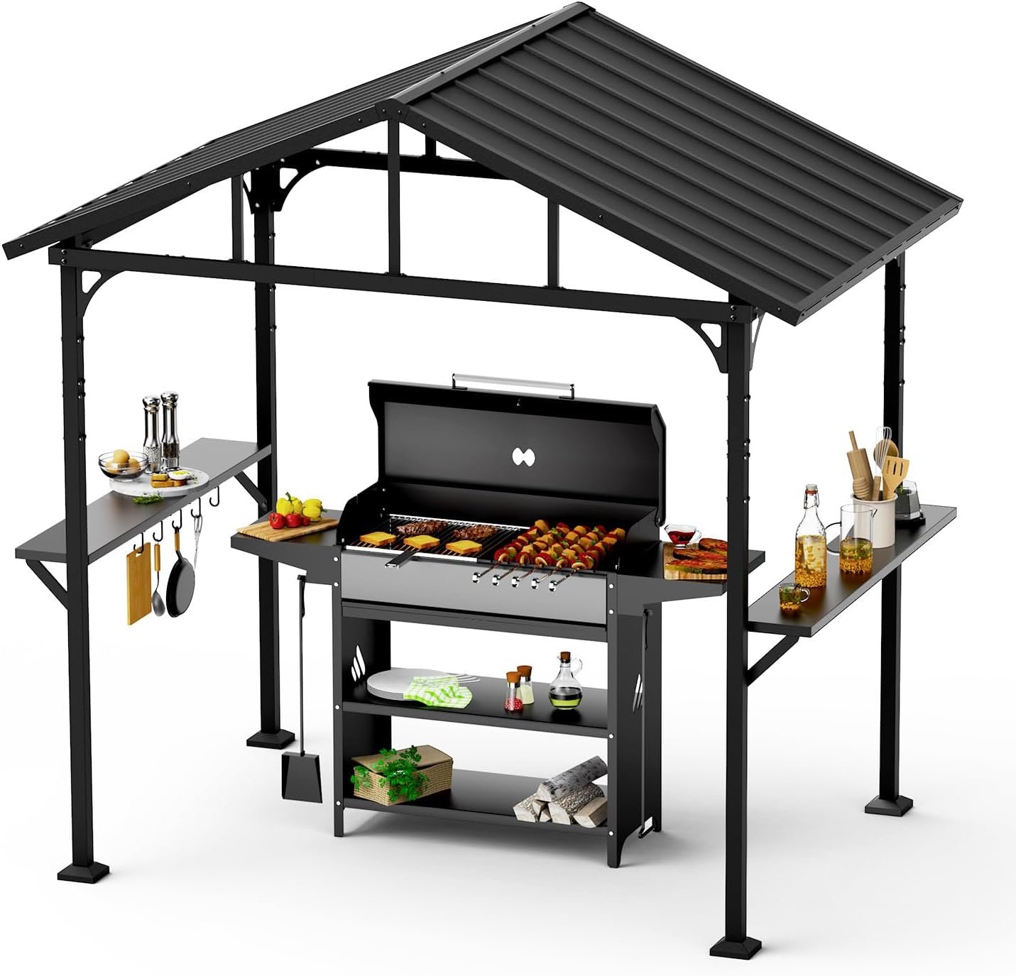 8′ x 5′ BBQ Gazebo Hardtop Grill Gazebo for Outdoor Grill, Heavy-Duty Aluminum Frame and Galvanized Steel Roof, Great for Patio and Backyard