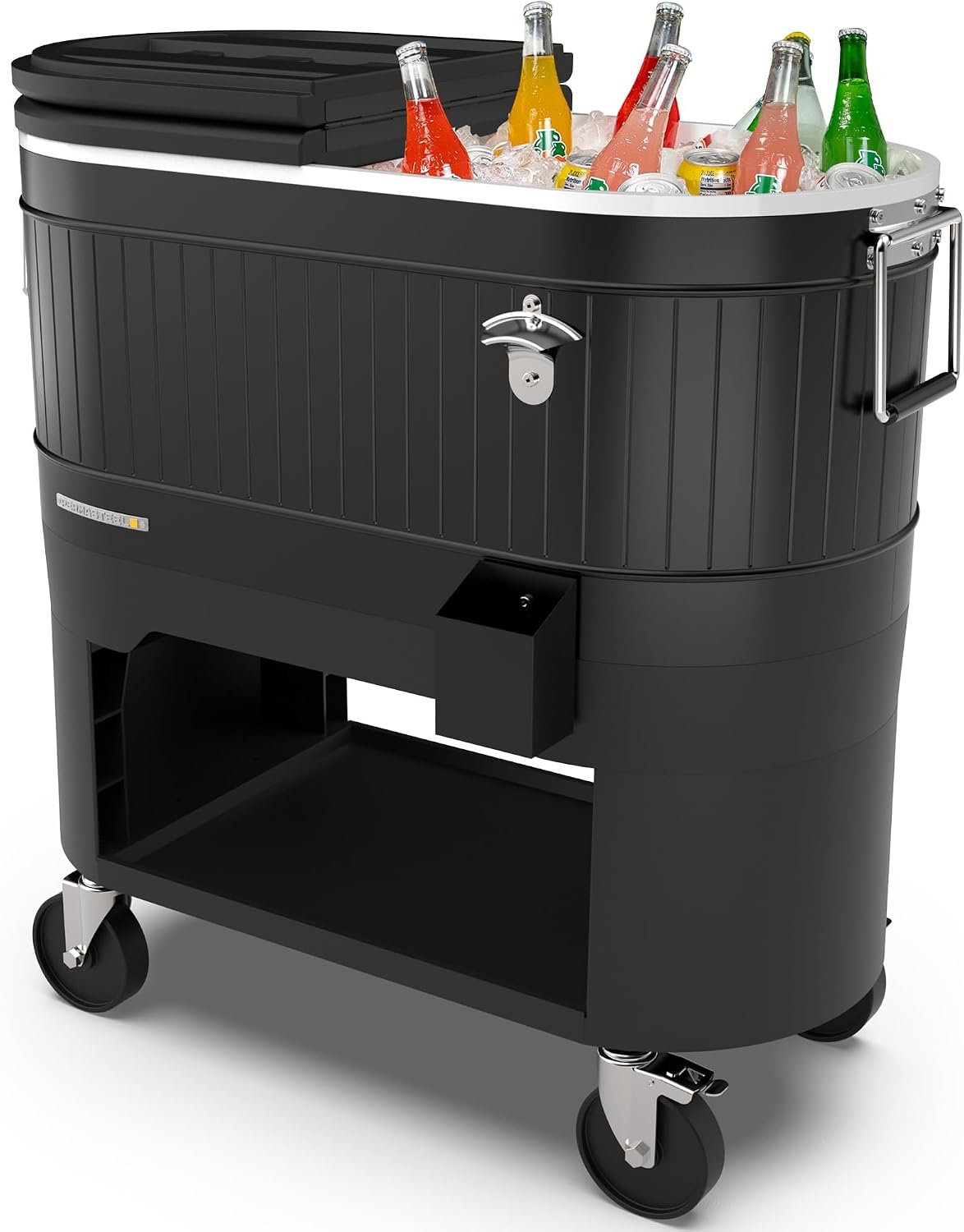 Permasteel Rolling Patio Cooler – Large Outdoor Ice Chest with Wheels, Beverage Cooler for Backyard, BBQ, Tailgate, Beach, Parties, Rustic Farmhouse Design
