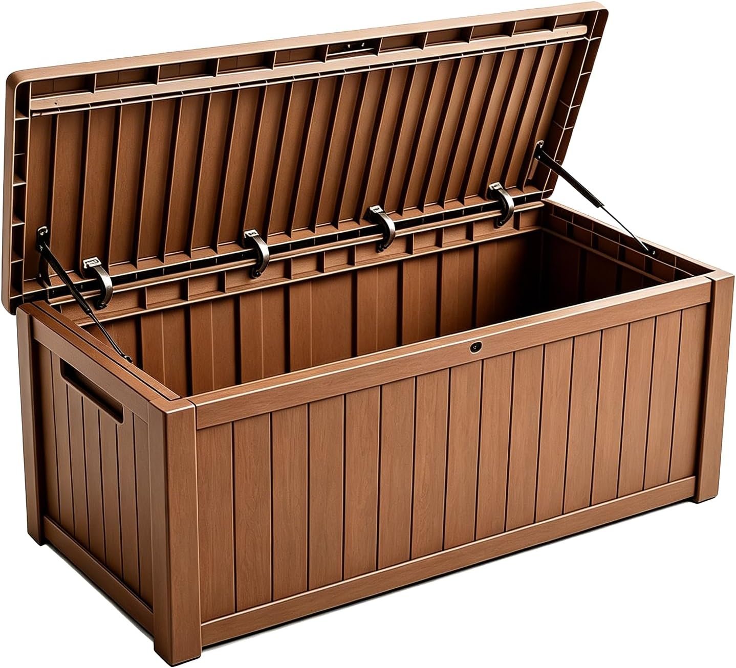 Outdoor Storage Solution with Deck Box Design, Multi-purpose Patio Furniture for Garden Tools, Shoe Storage & Cushions, Strong Storage Bins with Lids Style (brown)