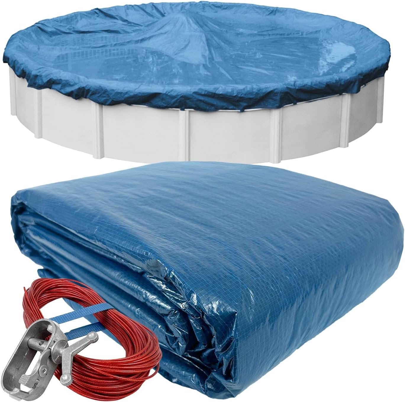 Pool Mate 24 ft Classic Blue Winter Pool Cover for Above Ground Pools, 4 ft Overlap (28 ft Cover Size), Solid 8 x 8 Scrim, 2.36 oz/yd2, 10-Year Warranty, Style: 3524-4PM