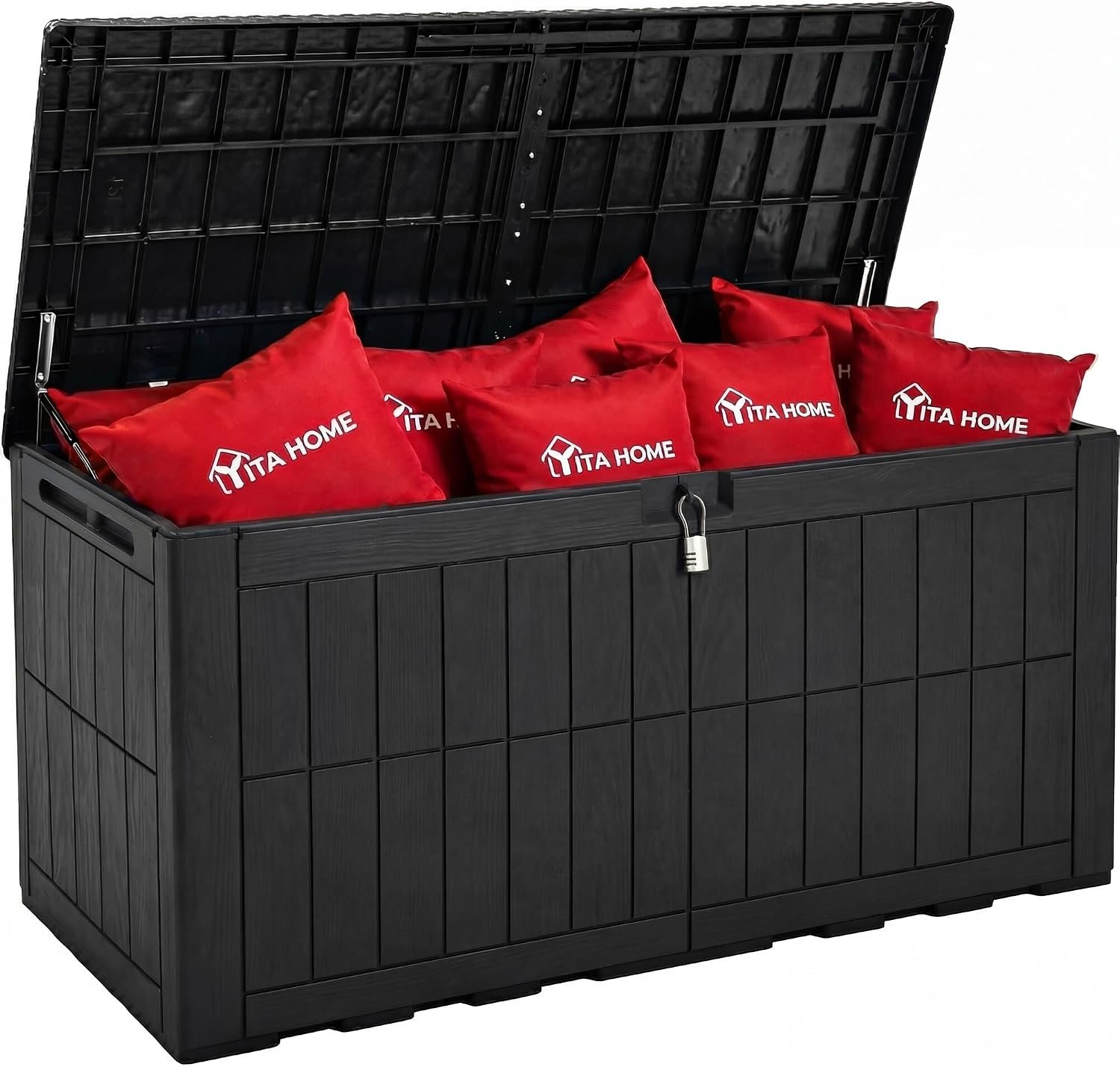 YITAHOME 134 Gallon Large Deck Box | Waterproof Resin Outdoor Storage Box with Lock, Doubles as 2-Person Bench Seating for Patio Furniture Cushions,Garden Tools &