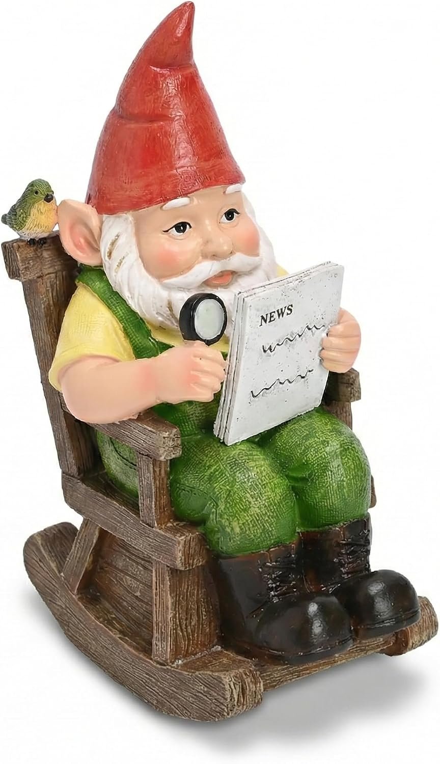 TERESA’S COLLECTIONS Garden Outdoor Decor,Gnomes Sitting in a Rocking Chair Reading a Newspaper，Gnomes Garden Decor, Waterproof Resin Garden Statue, Garden Gift, Indoor/Outdoor, 8″