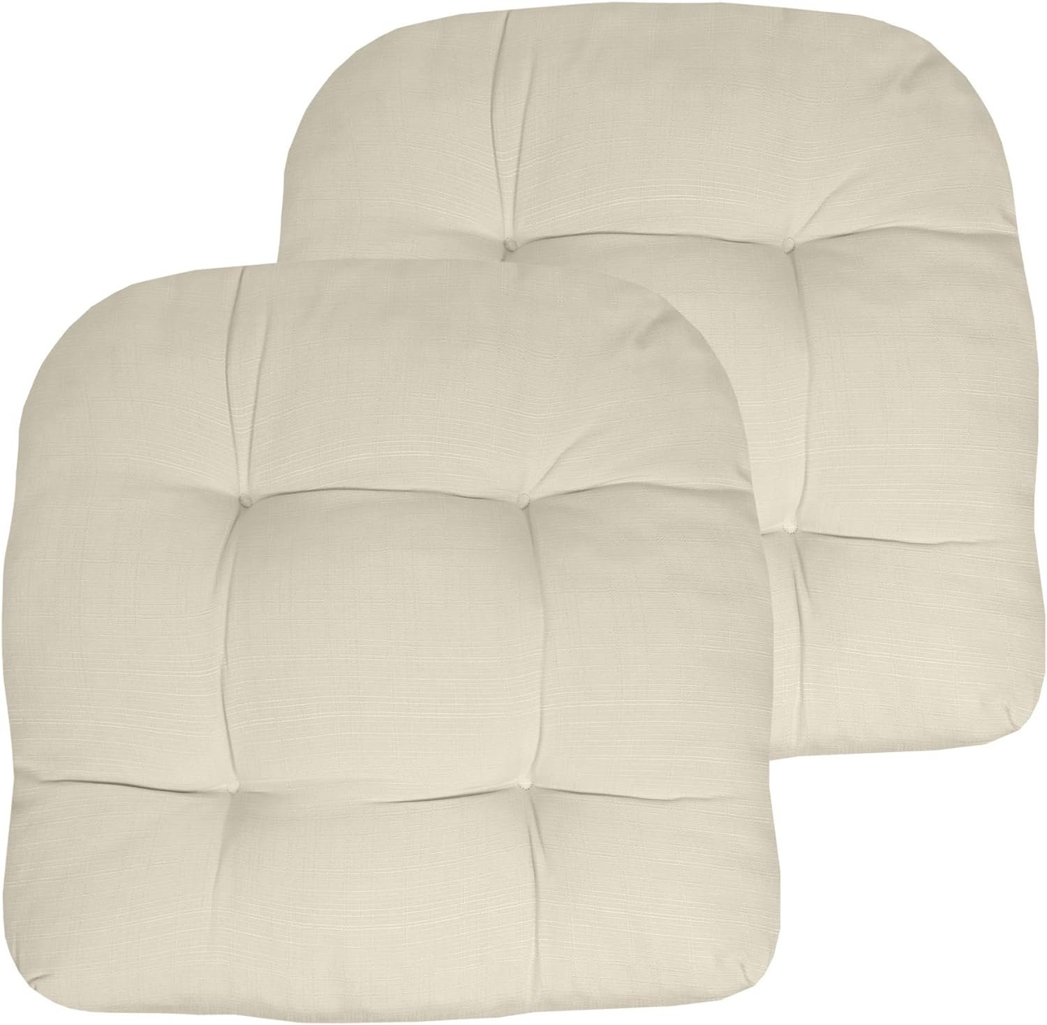 Sweet Home Collection Patio Cushions Outdoor Chair Pads Premium Comfortable Thick Fiber Fill Tufted 19″ x 19″ x 5″ Seat Cover, 2 Pack, Cream