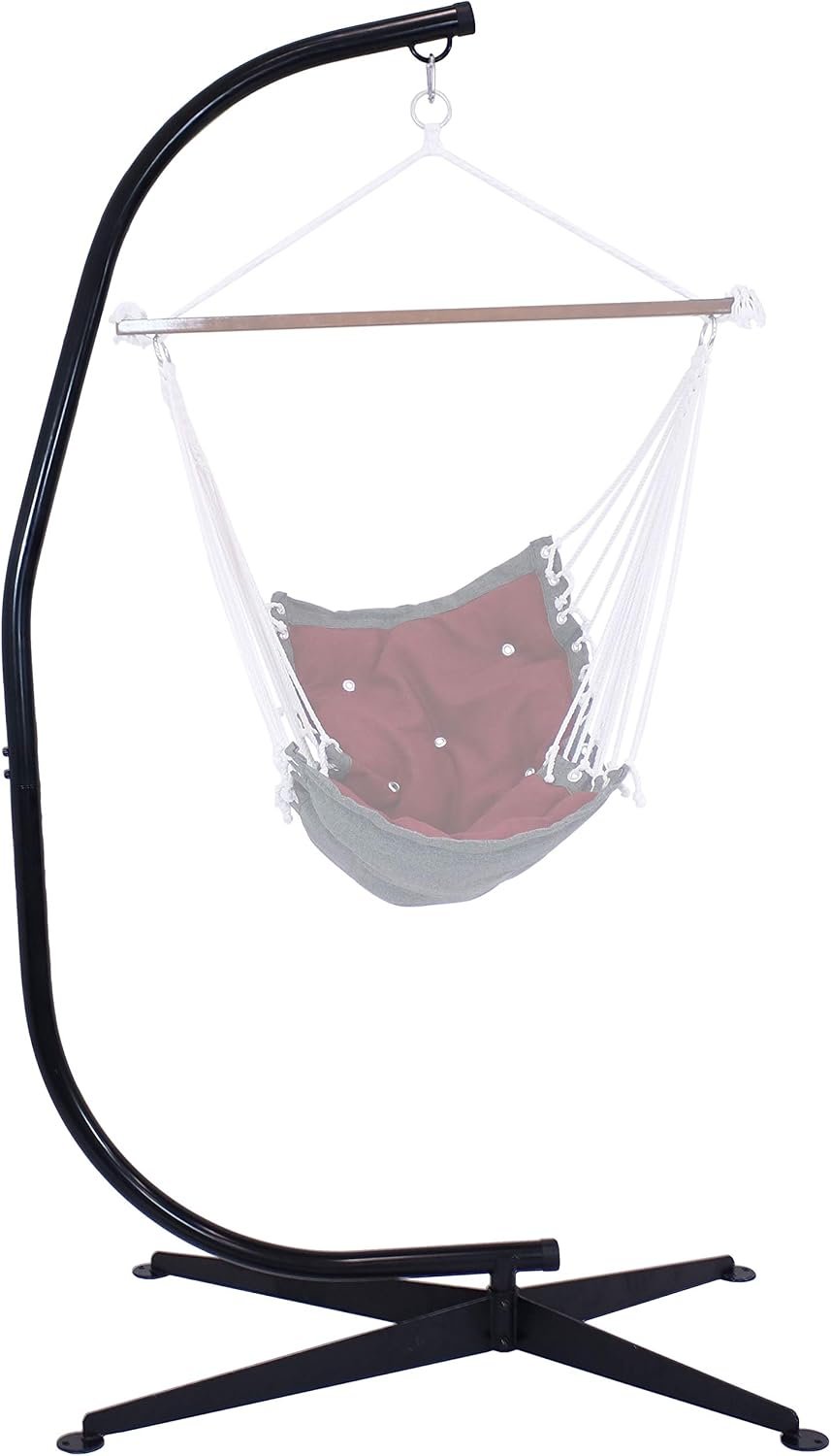Sunnydaze Steel C-Stand for Hanging Hammock Chair – Indoor or Outdoor Use – Durable 300-Pound Capacity – Black