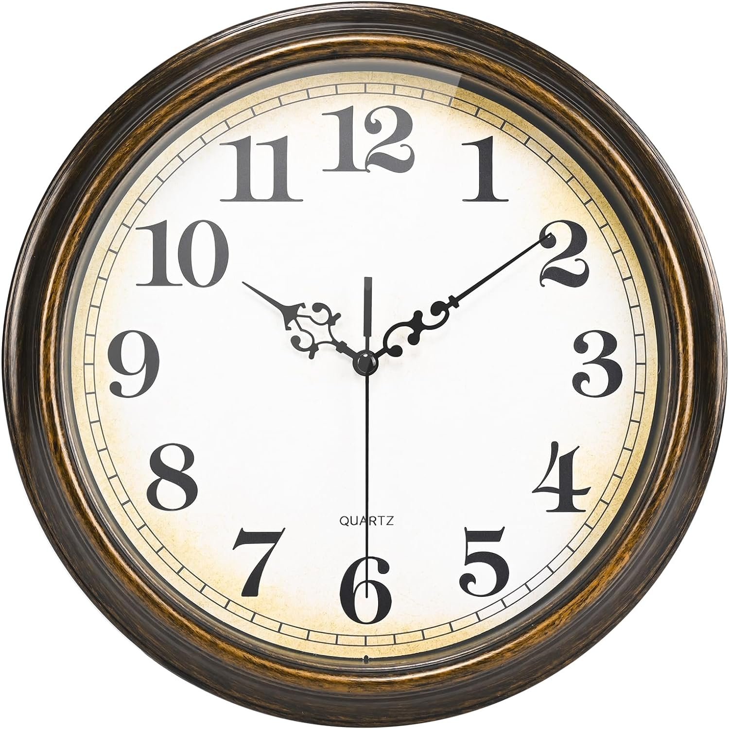 Yoiolclc Wall Clock Battery Operated Silent Non-Ticking Vintage Wall Clocks for Kitchen, School, Living Room (12Inch, Bronze)