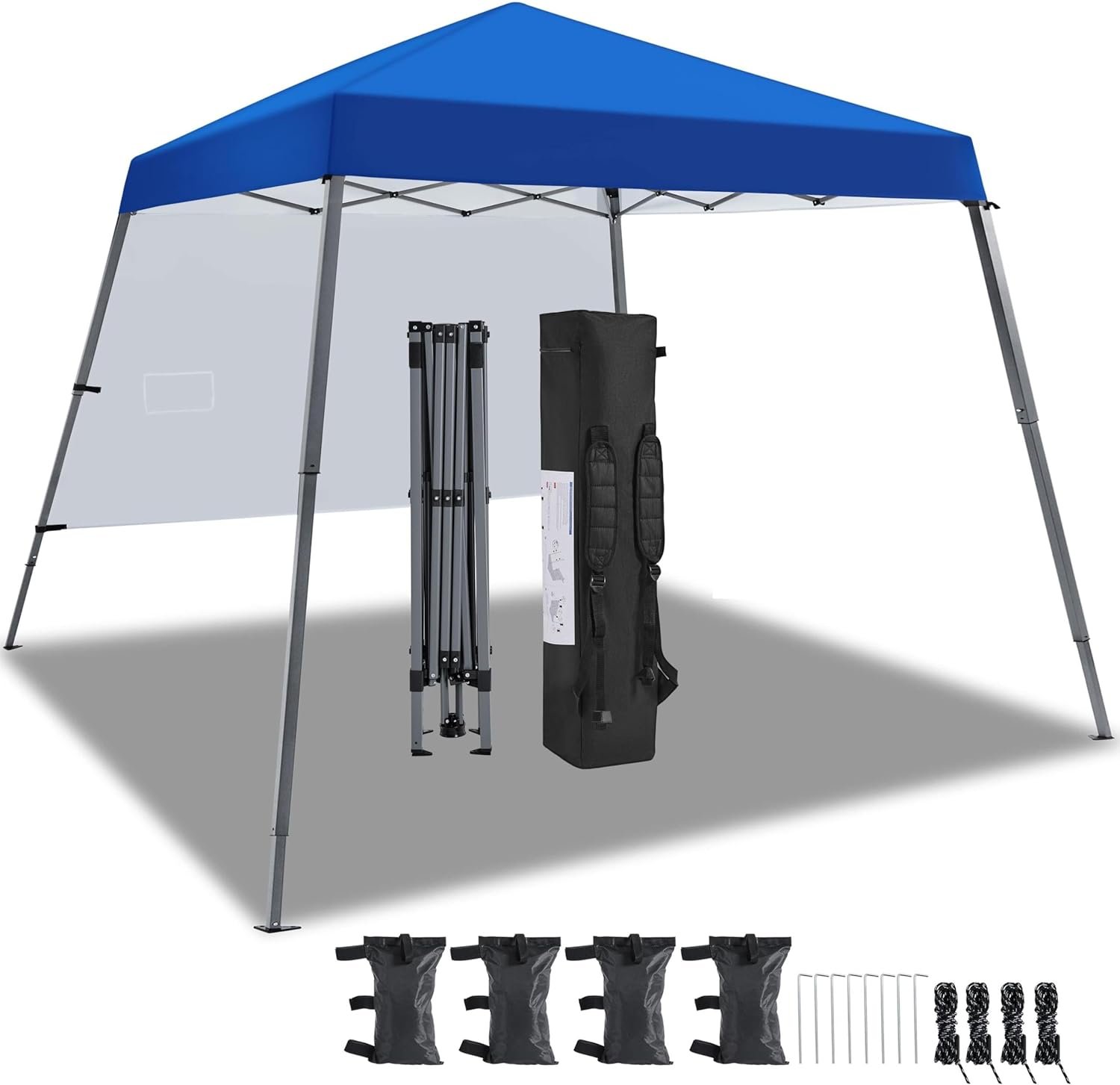 Yaheetech Slant Leg Pop Up Canopy 10×10 Base w/1 Sidewall Blue | UPF 50+, water-resistant fabric for light drizzle, ideal for flea market, backyard gathering & tailgate events