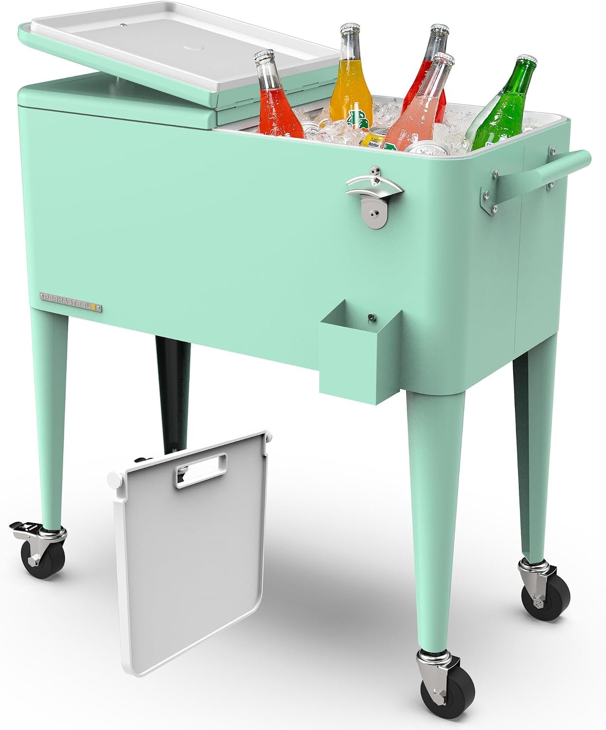 Permasteel Party Cooler with Divider, Spacious 80-Qt Capacity, Chills 36hrs, Serving Tray, Rolling Ice Chest for Indoor and Outdoor Entertainment