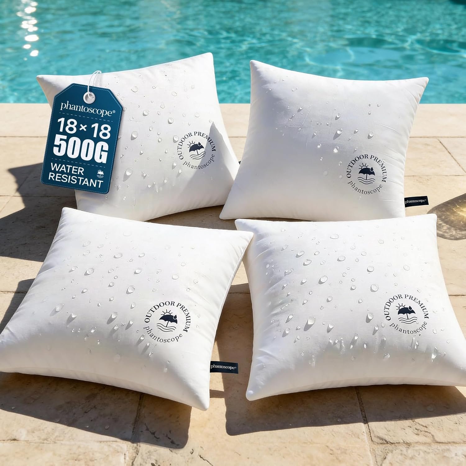 Phantoscope 18×18 Outdoor Pillow Inserts – Pack of 4 Outdoor Pillows Waterproof Down Alternative Throw Pillows with Webbing, Couch Sham Cushion Stuffer for Patio and Porch Furniture