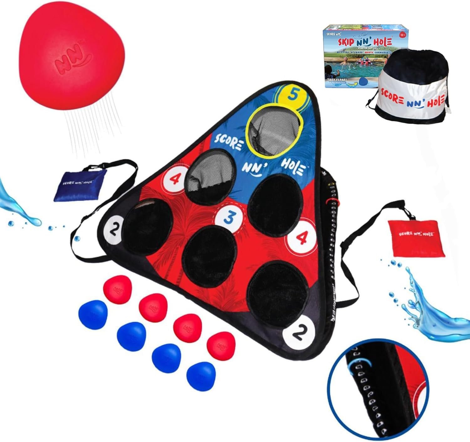 SKIP NN’ HOLE Original Fun Stonne Skipping Meets Pool Cornhole Game Floating | for All Ages | Fun Swimming Pool Game for Adults and Family | Easy Setup, Durable, Portable Water and Lake Toy |