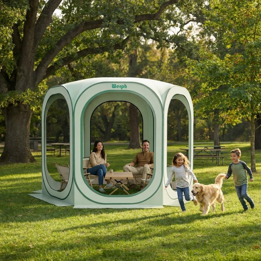 Werph 10×10 Pop Up Screen Tent, Mosquito Net Gazebo, UV Resistant, Green | Roof Waterproof Screen Canopy, Quick Setup Outdoor Shelter for Backyard, Patio, Garden, Picnic, Camping and Events