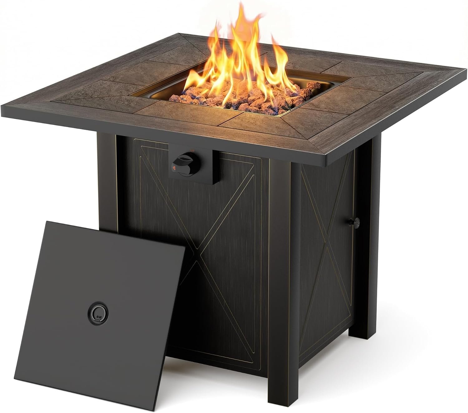 HOTEAGLE 30″ Propane Fire Pit with Premium Ceramic Tabletop, 50000 BTU Powerful Gas Firepit Table – Includes Lid and Lava Rocks, Ideal Outdoor Fire Pit for Dining, Party in Patio, Garden, Yard