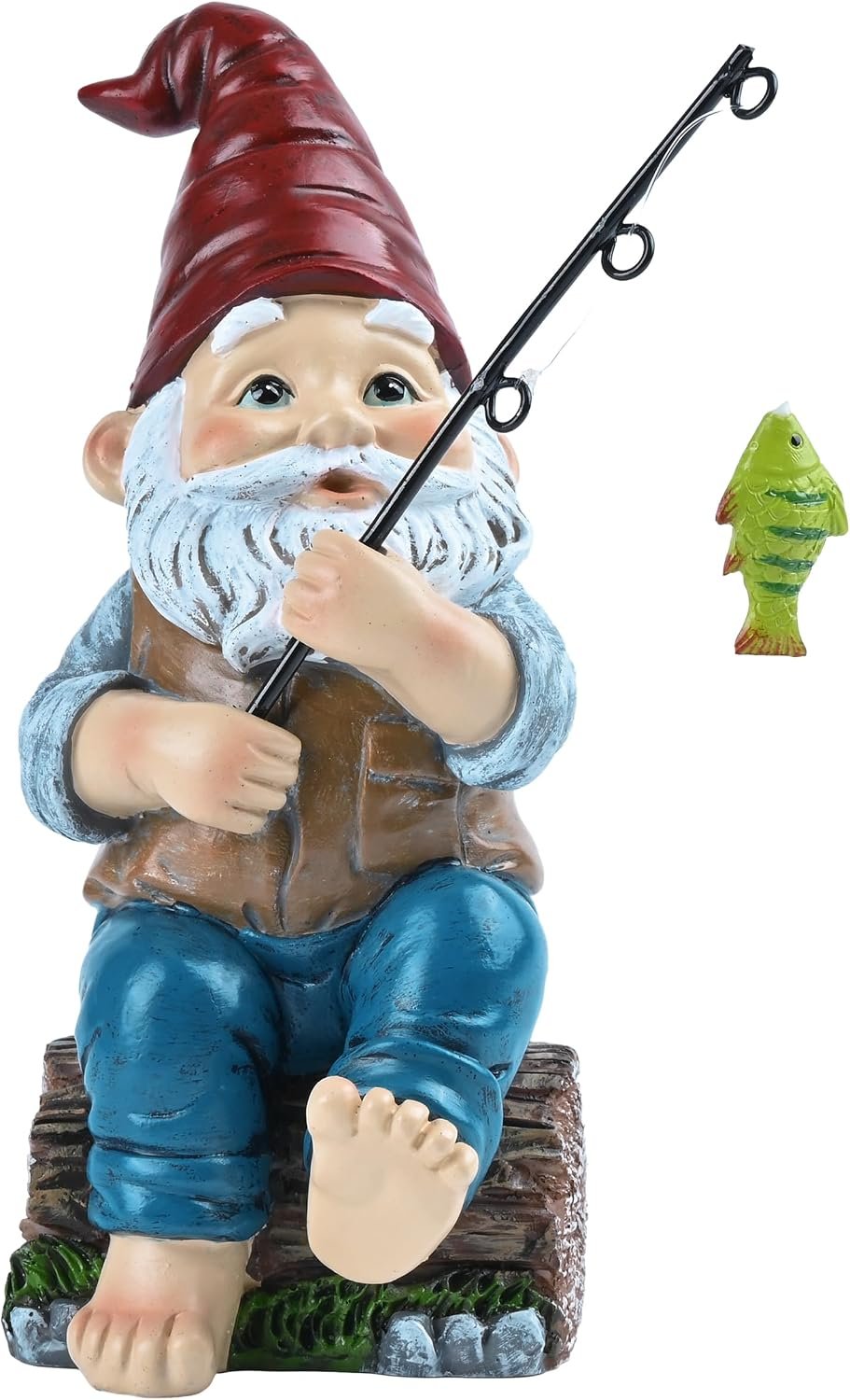 TERESA’S COLLECTIONS Resin Outdoor Statues for Garden Decor, Garden Gnome with Fishing Pole Funny Decorations for Outside, Yard Gnome Decor for Patio Lawn Ornaments, Ideal Gift for Women and Man, 6″