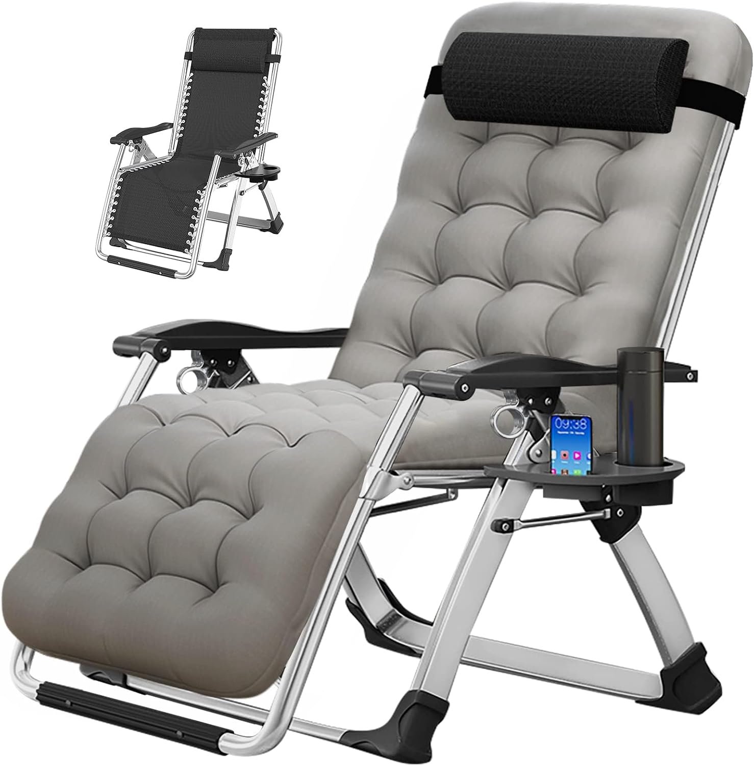 MOPHOTO Zero Gravity Chair, Outdoor Padded Lounge Chair with Side Table, Zero Gravity Recliner Chair, Outdoor Reclining Chair, Sturdy & Comfortable, Supports up to 440lbs