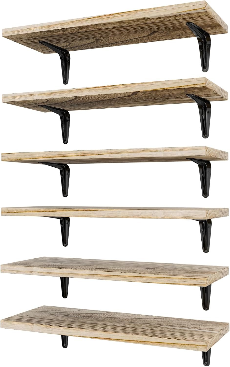 SKYSEN Floating Shelves for Wall Set of 6, 15.7in Wood Wall Shelf for Decor, Bathroom, Bedroom, Storage, Book,Kitchen, Living Room – Rustic Brown(fs-40-l)