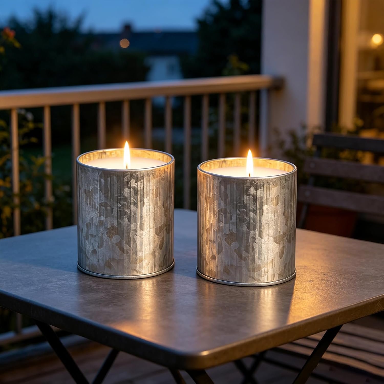 Citronella Candles Outdoor, 2 Pack 8oz Each, Natural Soy Wax with Citronella Oil, Long-Lasting 60H Burn Time, Silver Tin Candle Set for Patio, Garden, Deck, Backyard, Camping, Summer Nights