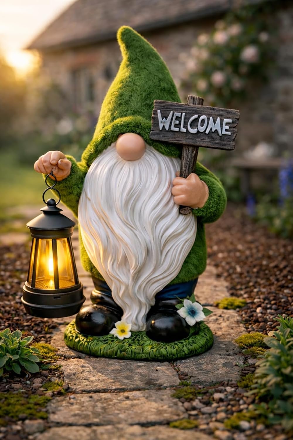 Garden Gnomes Outdoor with LED Solar Light – 11’’ Summer Season Gnome – Funny Decorations, House Warming – Porch, Deck, Home, Yard, Patio, Solar Lantern Statues – Birthday Gifts