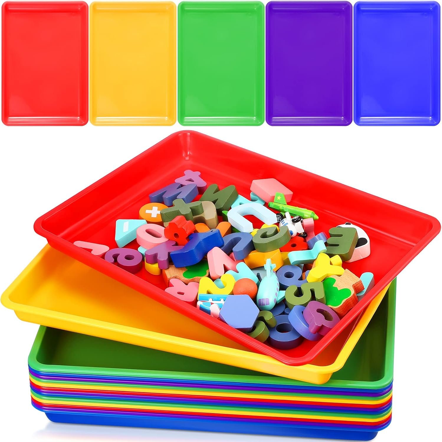Maitys 15 Pack Plastic Art Trays 12 x 16 Inch Activity Crafts Trays Sensory Tray DIY Projects, Painting, Beads, Jewelry Office Home Organizer Arts and Crafts Supplies(Classic Color)