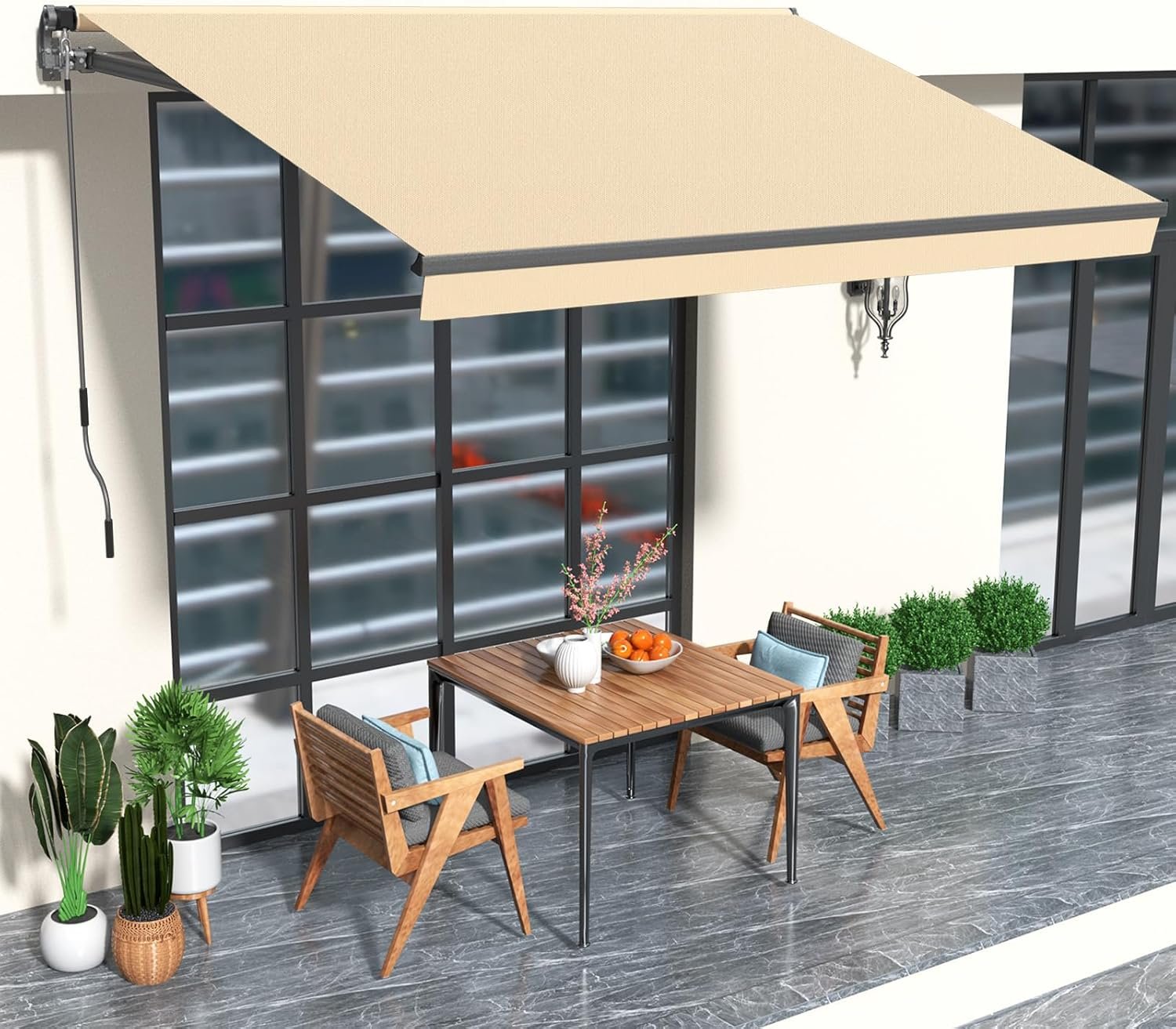 HOMEDEMO 10×8 Retractable Awning for Patio, Manual Awnings, Sunshade Shelter Crank Handle, UV & Water-Resistant Polyester Cover and Aluminum Frame for Balcony, Yard, Outdoor Deck, Beige