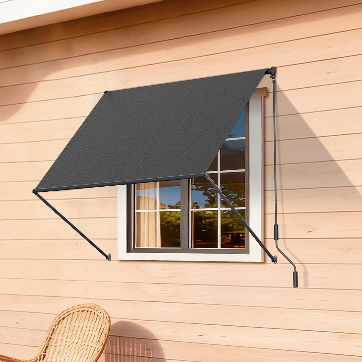 HOMEDEMO Small Retractable Window Awning 118″x59″ Outdoor Patio Awning, Sun Shade Shelter with Waterproof UV-Resistant Fabric for Window, Door, Coffee Shop, RV