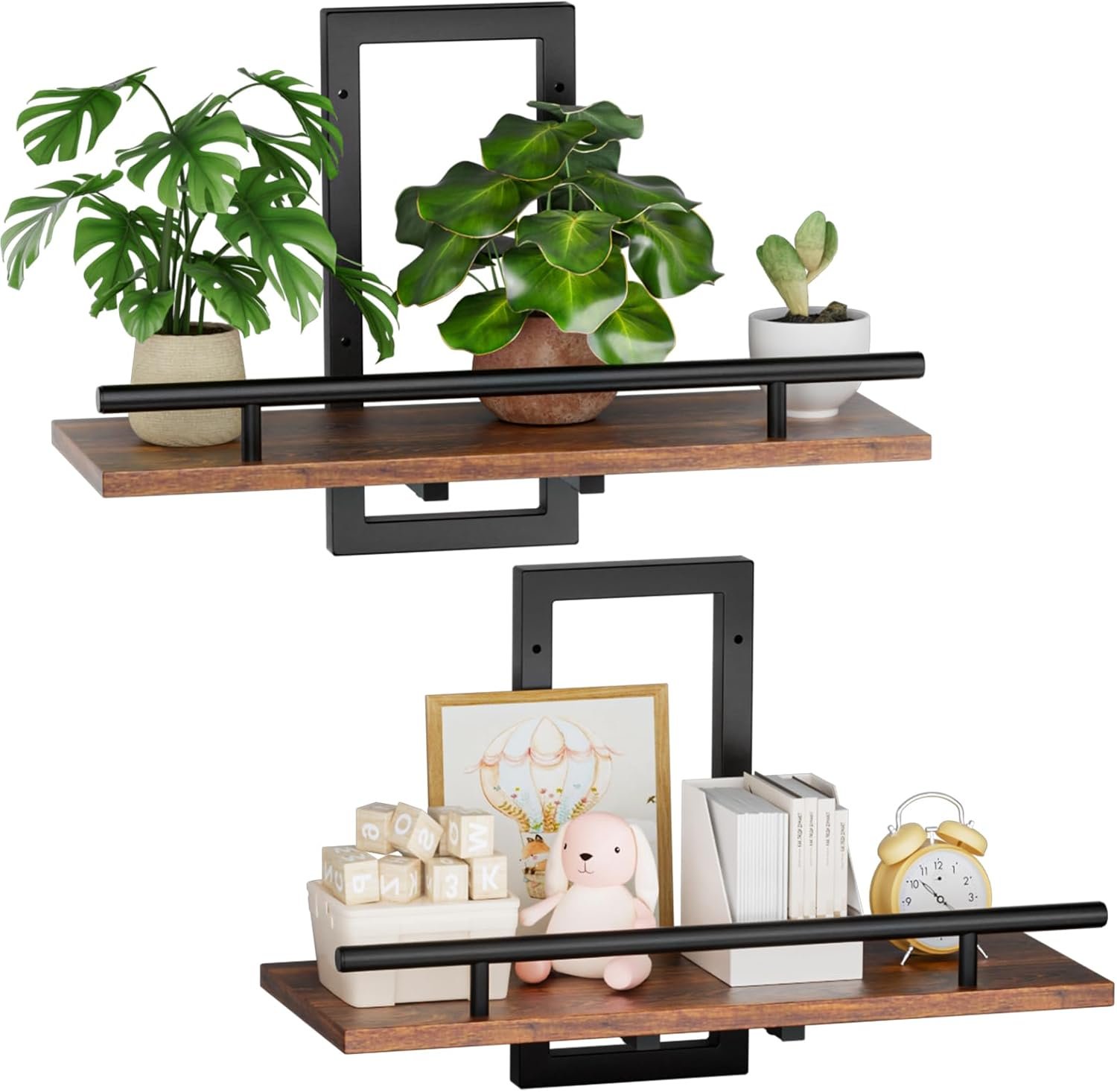 Sbosbo Floating Shelves for Wall, Plant Shelf Indoor, Wall Planters for Indoor Floating Plant Shelves for Bedroom, Living Room, Kitchen, Office, Bathroom Decor (2 Pack) (Black 02, 2)