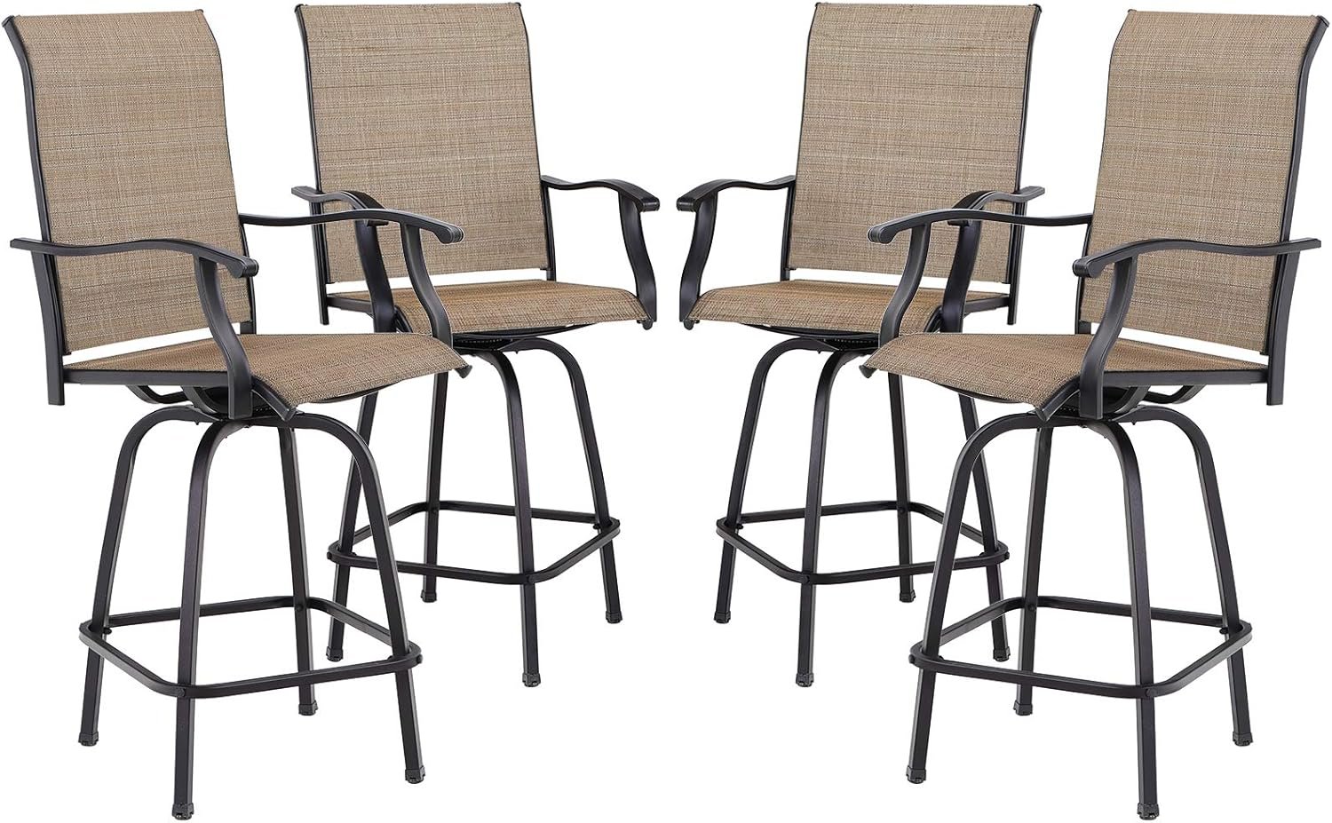 Sophia & William Outdoor Bar Stools Set of 4, Bar Height Patio Chairs, Outdoor Swivel Bar Stoos High Top Patio Chairs, Supports 300 lbs (Brown Fabric)