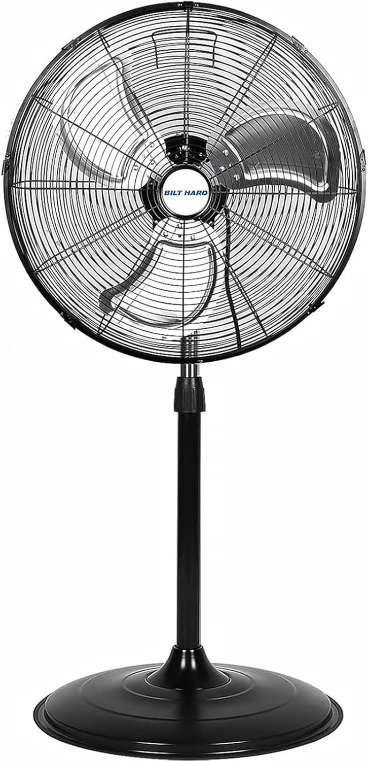 BILT HARD 5200 CFM 20″ High-Velocity Industrial Pedestal Fan, 3-Speed Oscillating Stand Fan, Heavy Duty Metal Fan for Commercial, Warehouse, Garage Use