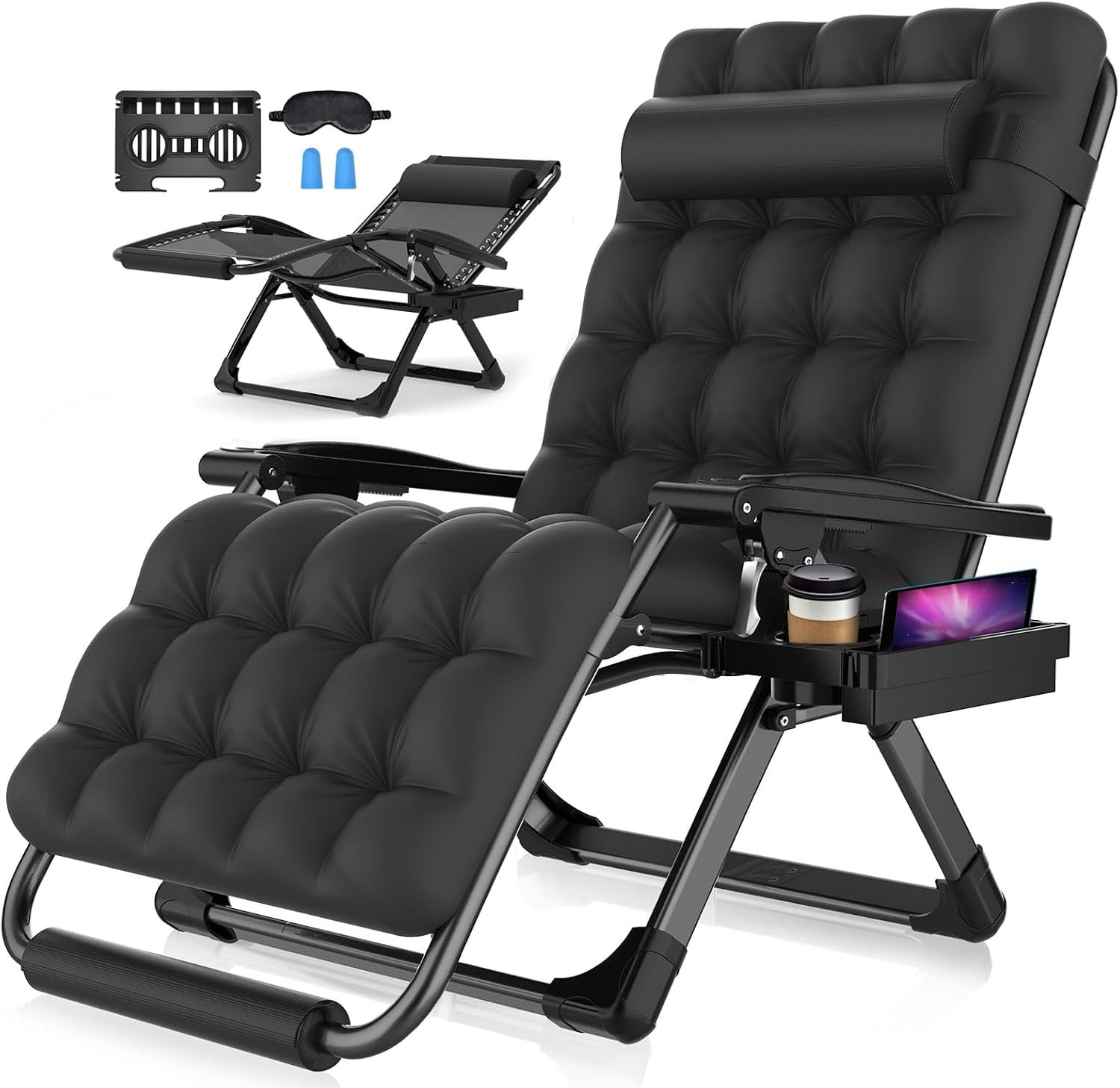 Suteck Oversized Zero Gravity Chair, 500LBS 33″ XXL Reclining Lounge Chairs | W/Removable Cushion&Headrest, Upgraded Lock, Big Cup Holder and Footrest, Reclining Camping Chair Recliner for Indoor Outdoor
