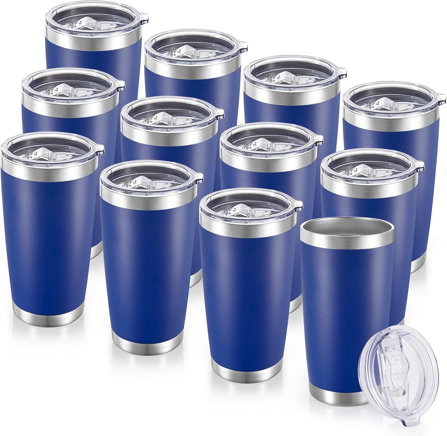 20 oz Tumblers Bulk Stainless Steel Tumbler with Lid Double Wall Vacuum Insulated Coffee Mug 20oz Powder Coated Cup for Hot and Cold Drinks (Blue, 12 pack) | Blue, 20oz Insulated Coffee Mug, Double Wall Vacuum, Powder Coated Cup, for Hot and Cold Drinks
