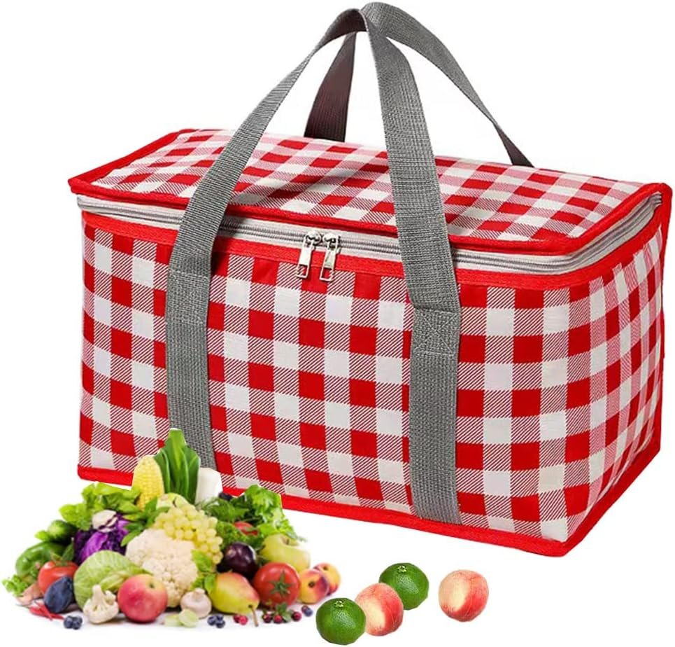 Insulated Picnic Cooler Bag – Zippered Top, Keeps Hot or Cold – Perfect for Picnics, Beach, Food Delivery & Outdoor (13.8×7.9×7.9 in)