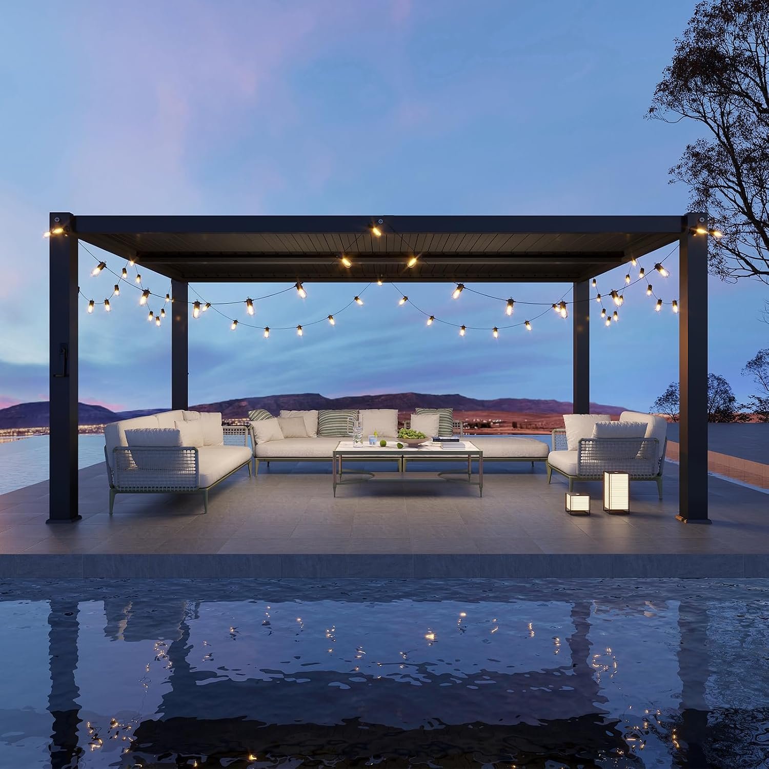 Aoxun Louvered Pergola 10′ x 16’ 96S Outdoor Metal Pergola with Independent Adjustable Roofs, Integrated Drainage System and Patented Easy-Assembly Design for Patios, Backyards and Decks