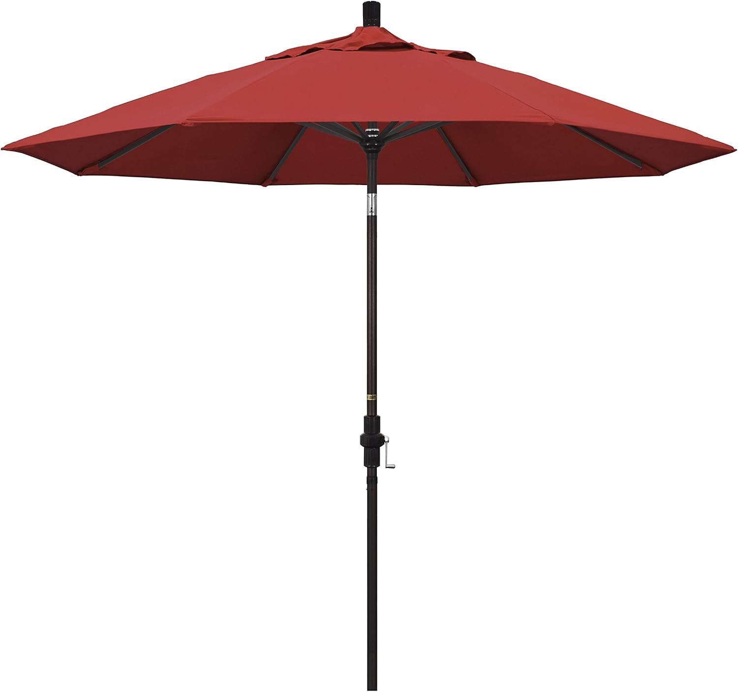 California Umbrella 9′ Round Aluminum Market Umbrella, Crank Lift, Collar Tilt, Bronze Pole, Red Olefin